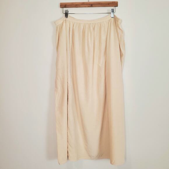 Vintage 70s 80s Silk Cotton Midi Prairie Skirt Beige Cream 36" - Picture 5 of 10